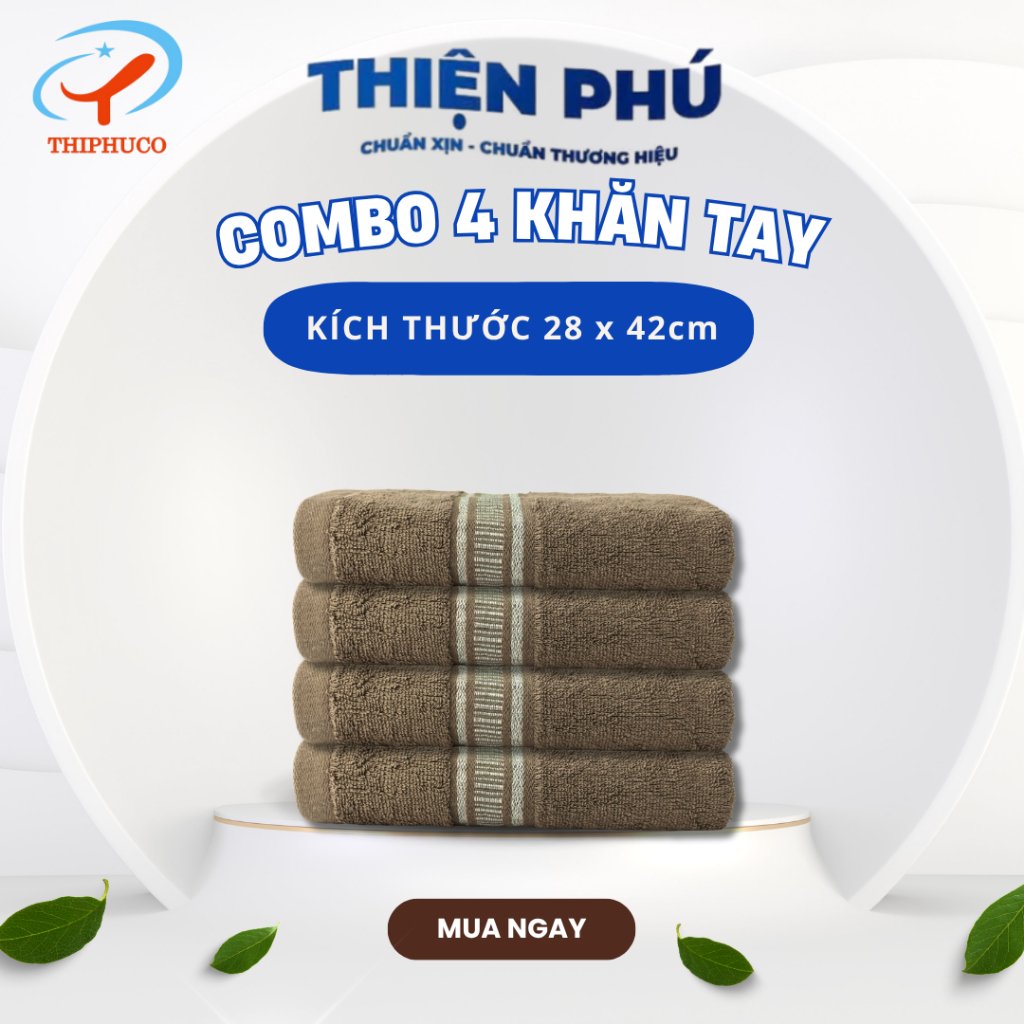 COMBO 4 ผ้าเช็ดหน้าผ้าฝ้าย Z622-1 THIPHUCO 28x42cm ใยฝ้ายธรรมชาติ 100% นุ่ม ลื่น ดูดซึมน้ําได้ดี