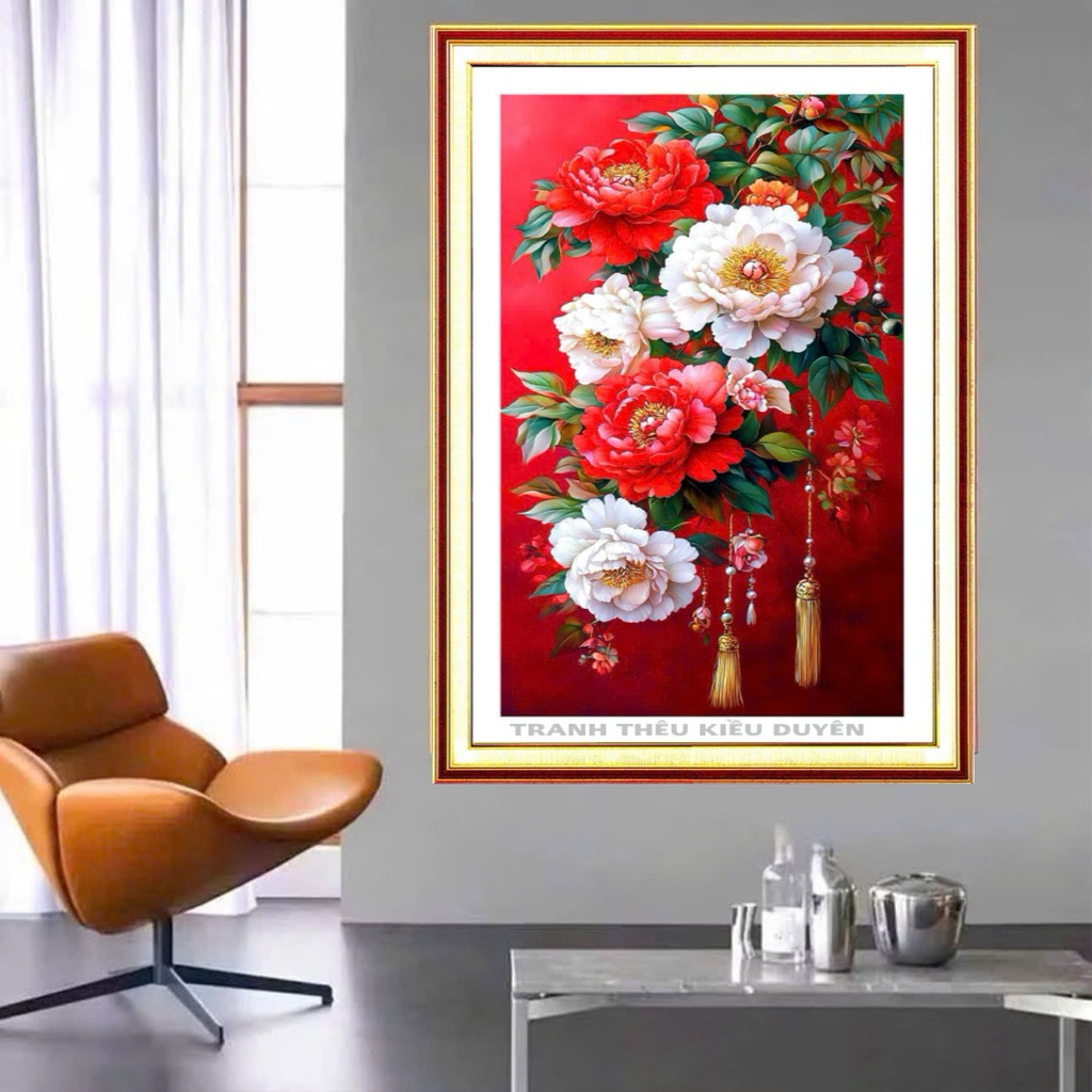 ปักดอกโบตั๋น (ยังไม่ปัก) VS8858 (50x90ซม.) ปักเต็มผืน