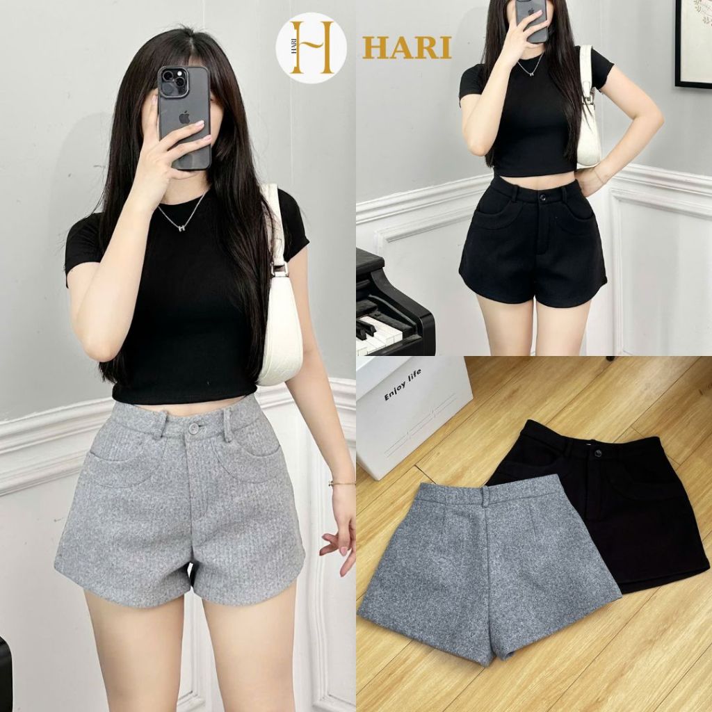 Hari กางเกงขาสั้นผู้หญิงเอวสูง Pressed Evening พร้อมเอว Leech กางเกงขาสั้นติดกระดุมกระเป๋านูน 008 p5