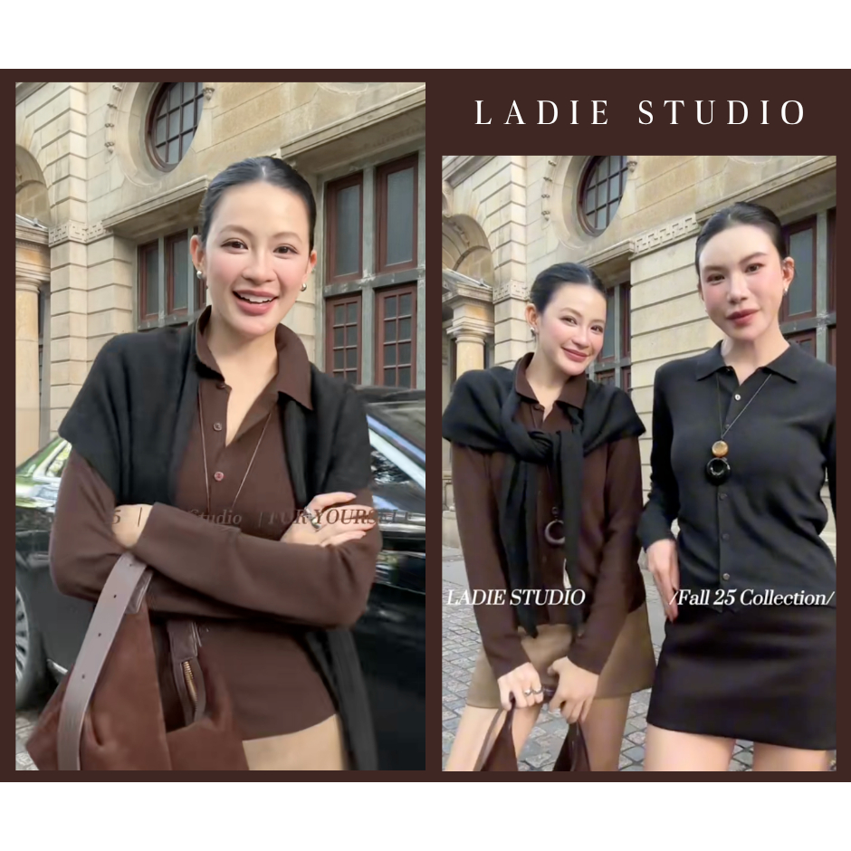 เสื้อโปโลแขนยาวผู้หญิง Slim Wool, AO115, Ladie Studio