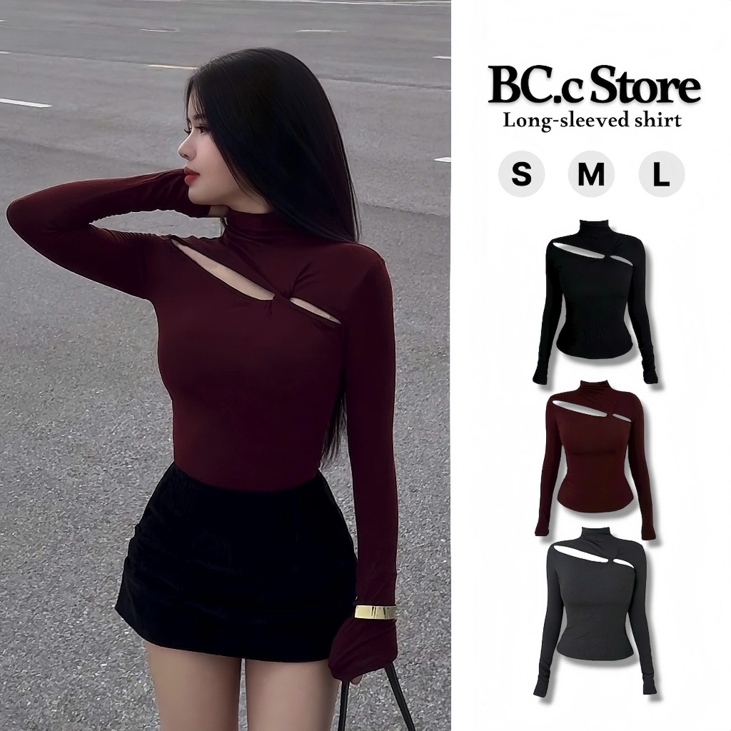 BCc Store เสื้อยืดคอเต่าแขนยาวผ่าบิด