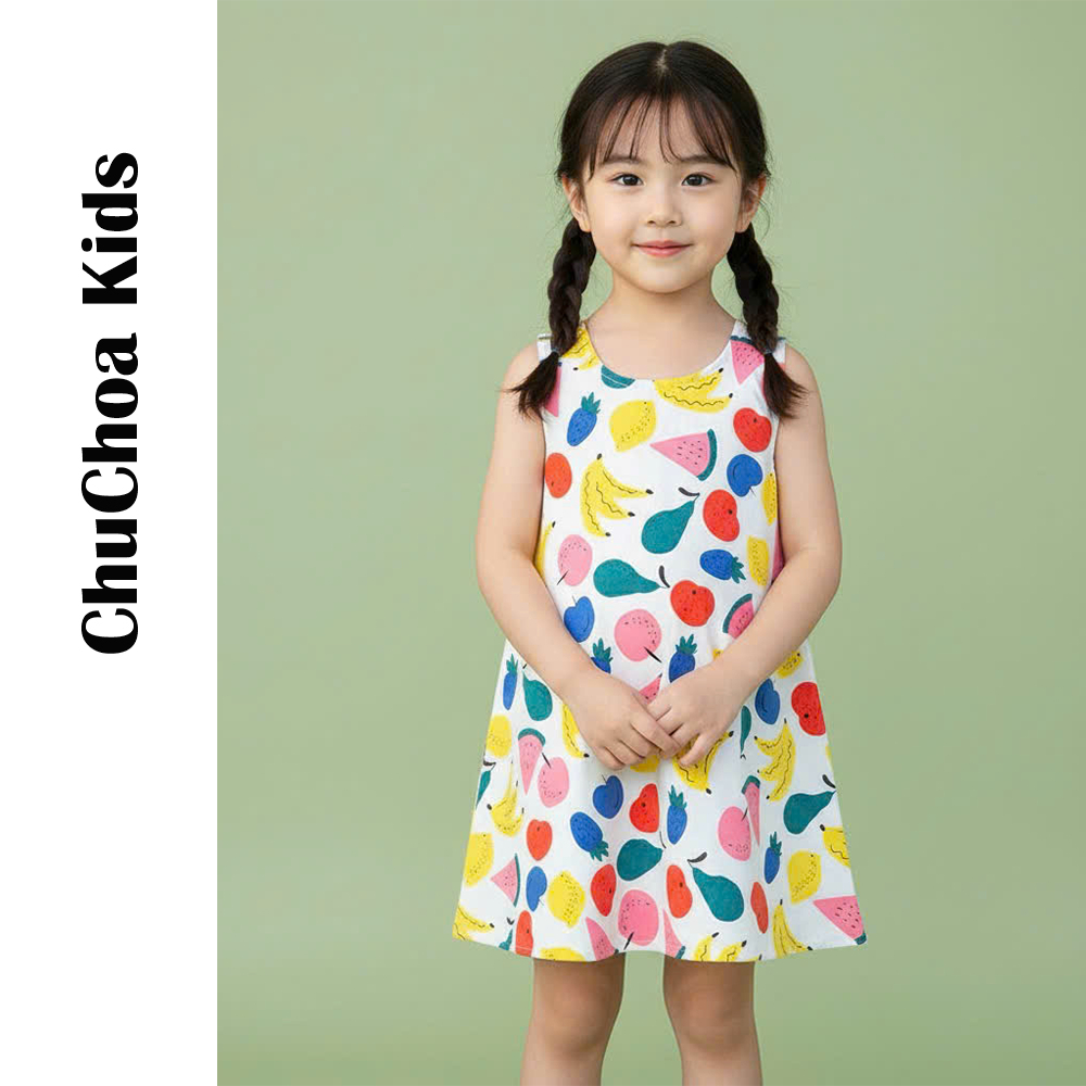 ชุดเดรสเด็กผู้หญิง ชุดเดรสเด็กผู้หญิง ผ้าคอตตอนแขนกุด ทรงเท่ๆ ChuChoaKids [VBC24]