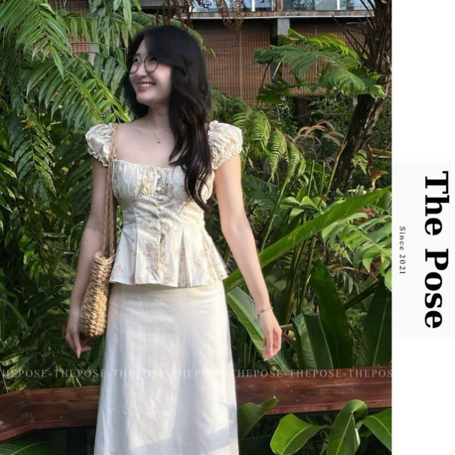 PEPLUM เสื้อเชิ้ตจับจีบติดกระดุมเรียบ (WITH BREAST) เสื้อเชิ้ตแขนพัฟคอเหลี่ยมสีขาว เหลืองธรรมดา มีให้เลือก 3 ขนาด SML - THE POSTE