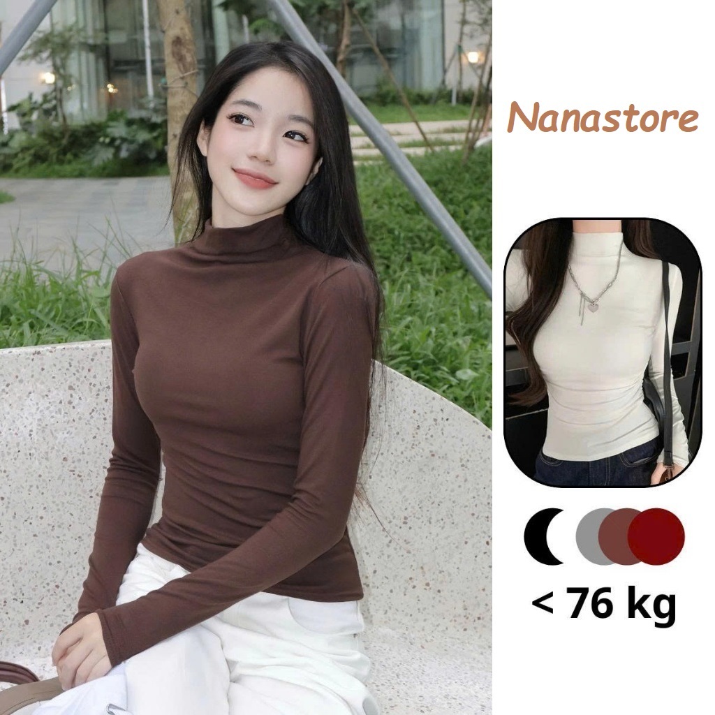 เสื้อยืดแขนยาวผู้หญิงคอปก 3-Segment BigSize ผ้าฝ้าย, เสื้อความร้อนของผู้หญิง Bodycon แขนยาว 488T