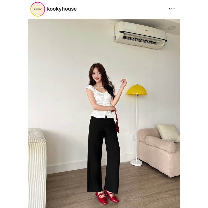 Pass กางเกงขายาวทรงตรงสีดําเอวสูง กางเกง Nora by แบรนด์ Kookyhouse