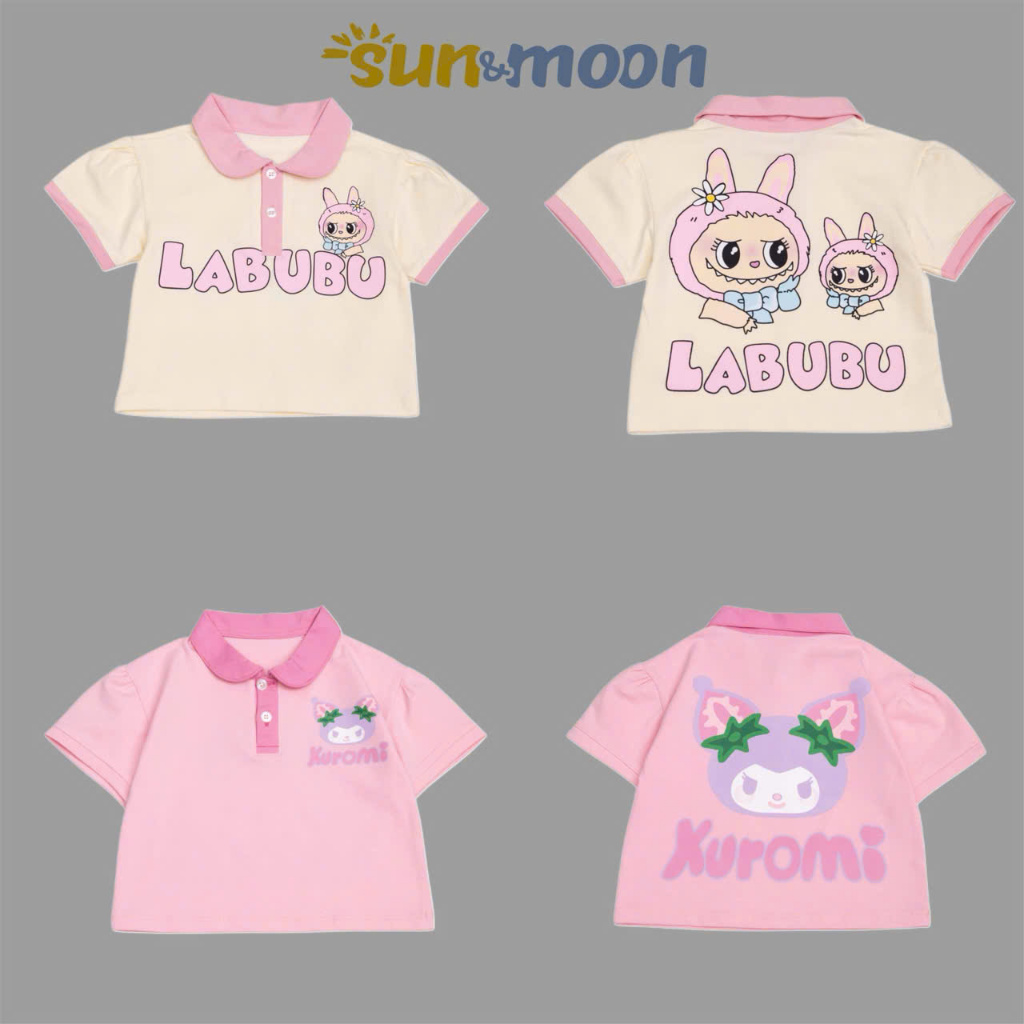 เสื้อคอเต่าผ้าฝ้ายเด็กผู้หญิงพิมพ์ลาย Sun&Moon ขนาดตั้งแต่ 14kg ถึง 50kg - Mebena