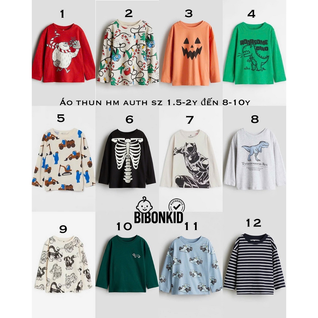 [Bibonkid] เสื้อยืดผ้าฝ้ายสําหรับเด็ก HM UK/US/JP/ES ตั้งแต่ขนาด 1.5-2y ถึง 8-10y