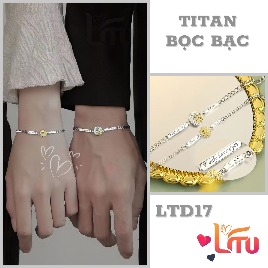 S925 LiTu สร้อยข้อมือคู่ไทเทเนียมชุบเงิน - Sunflower LTD17 - Swear "I เท่านั้นมีตาสําหรับคุณ"