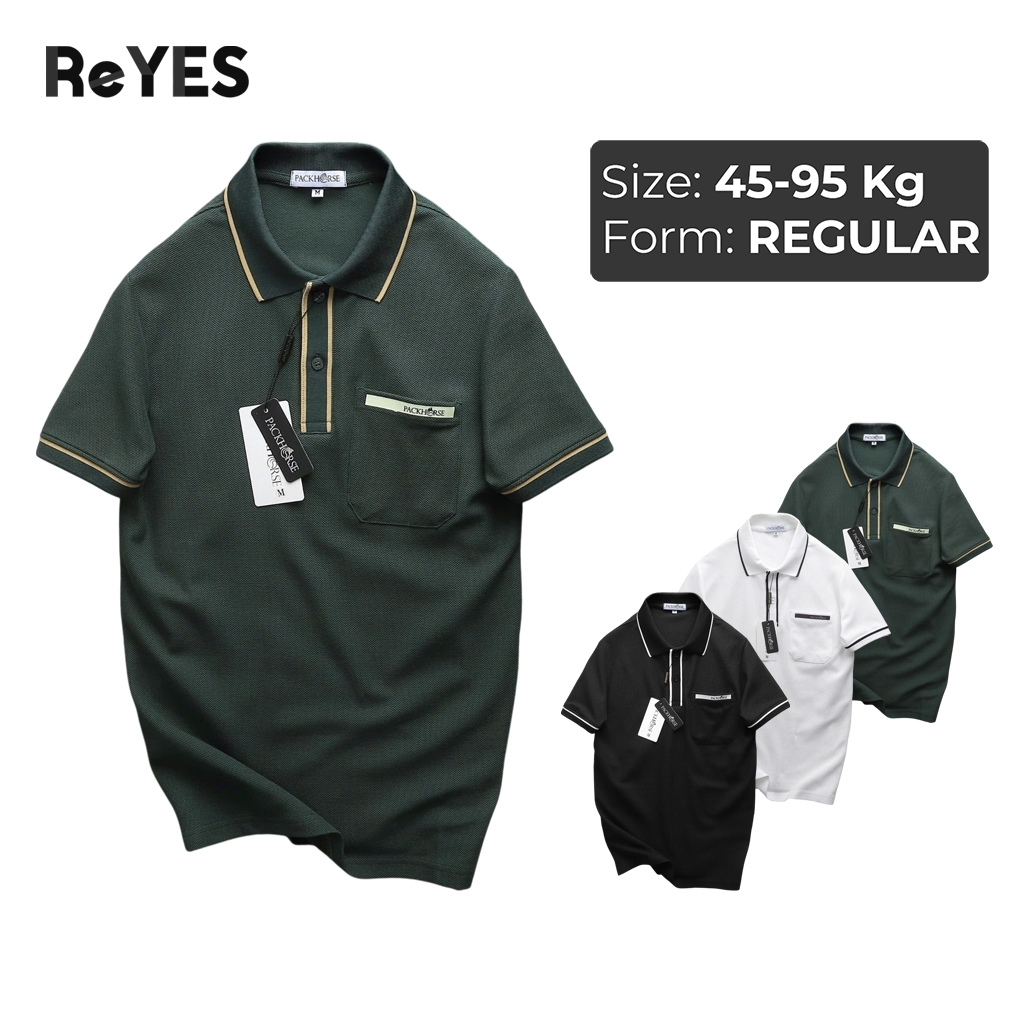 เสื้อโปโลผู้ชายเสื้อยืดคอปกชาย มีกระเป๋า เสื้อยืดผู้ชายแขนสั้นสวยๆ สีขาว สีดํา สีเขียวมอส RSP010 ไซส