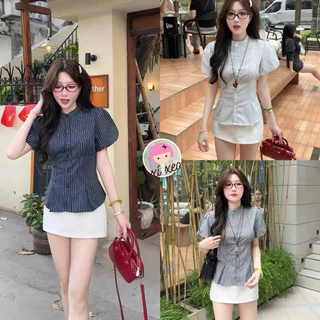 เคนโก้ เสื้อคอปกเอวลายสก็อตลินินสวยแขนพอง - ก9067