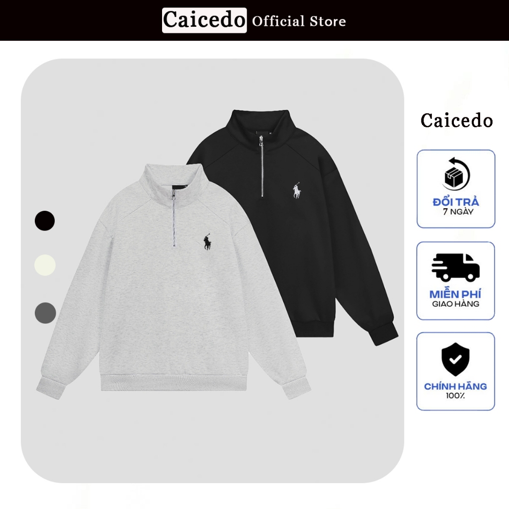 Caicedo เสื้อสเวตเตอร์คอปกซิปขนแกะ 2 ผิว Unisex พร้อมปกหลวม