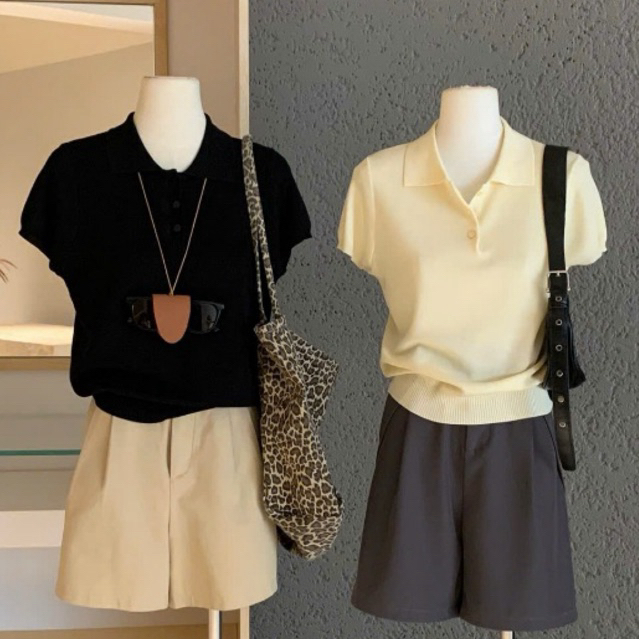 WGWE• เสื้อสเวตเตอร์ mtg คอโปโลธรรมดาขั้นพื้นฐาน 6649 wgwe QC สินค้าฟรีไซส์