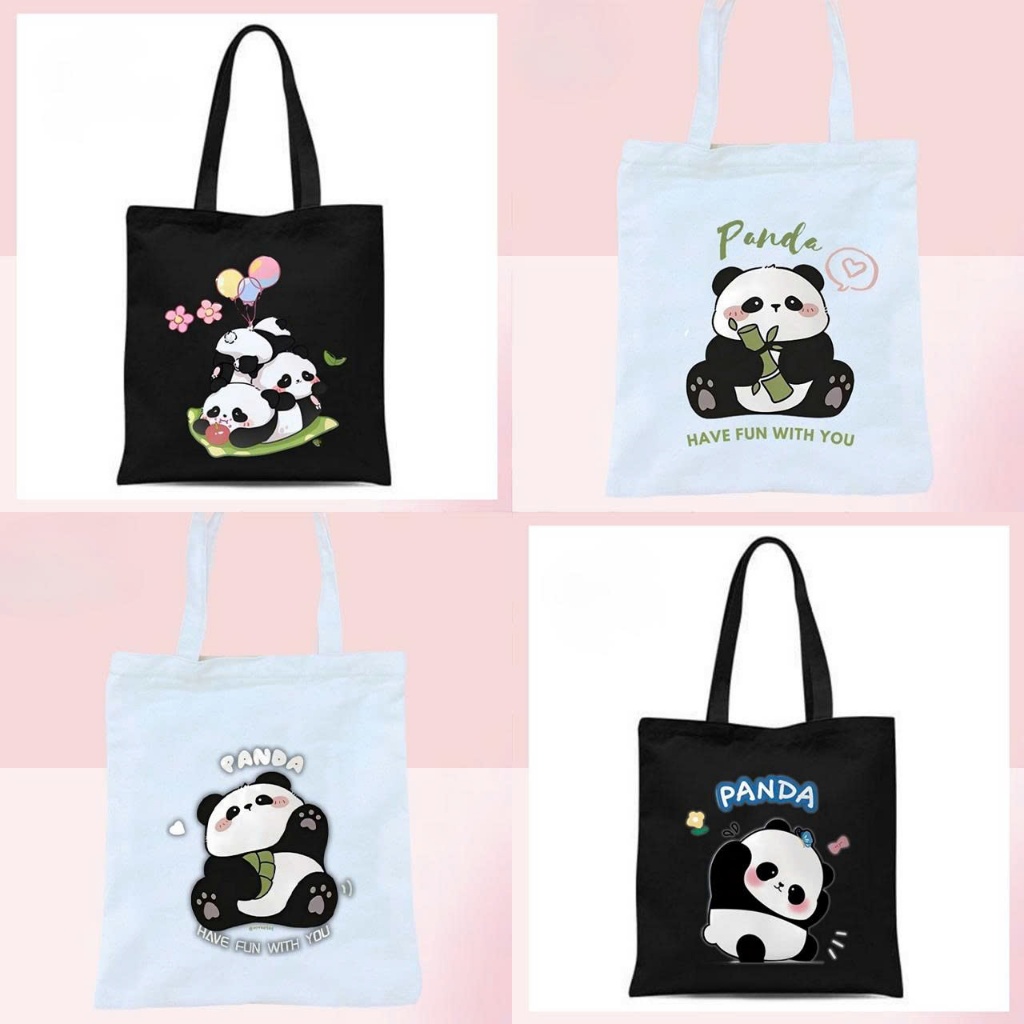 ADORABLE CARTOON PANDA CANVAS BAG, WHITE POLY CANVAS Fabric Totk9584