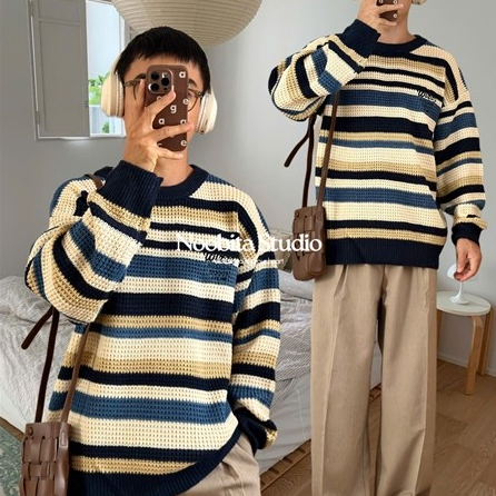 โนบิตะ - เสื้อสเวตเตอร์ไหมพรมลายทางเนื้อนุ่ม 8428