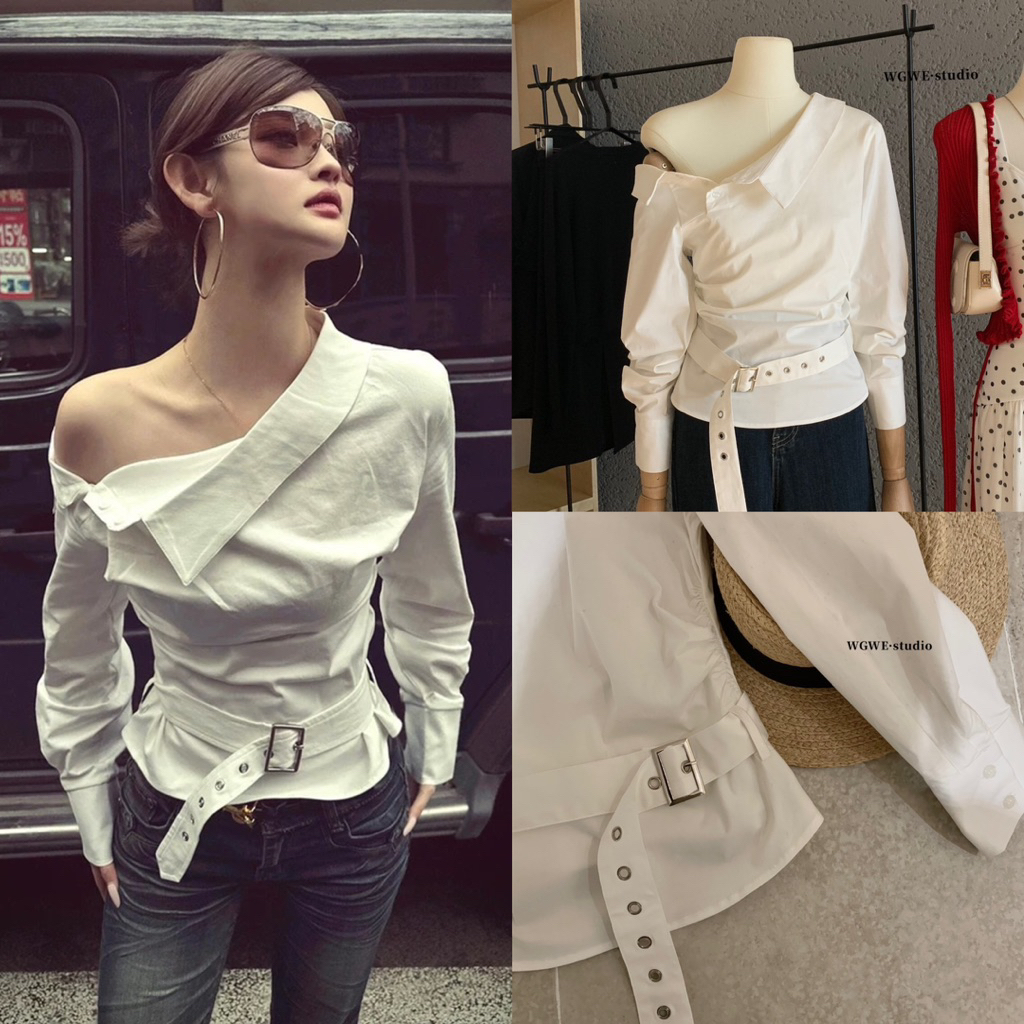 NHY.studio /WGWE/ เสื้อปาดไหล่ผูกเอว 7474