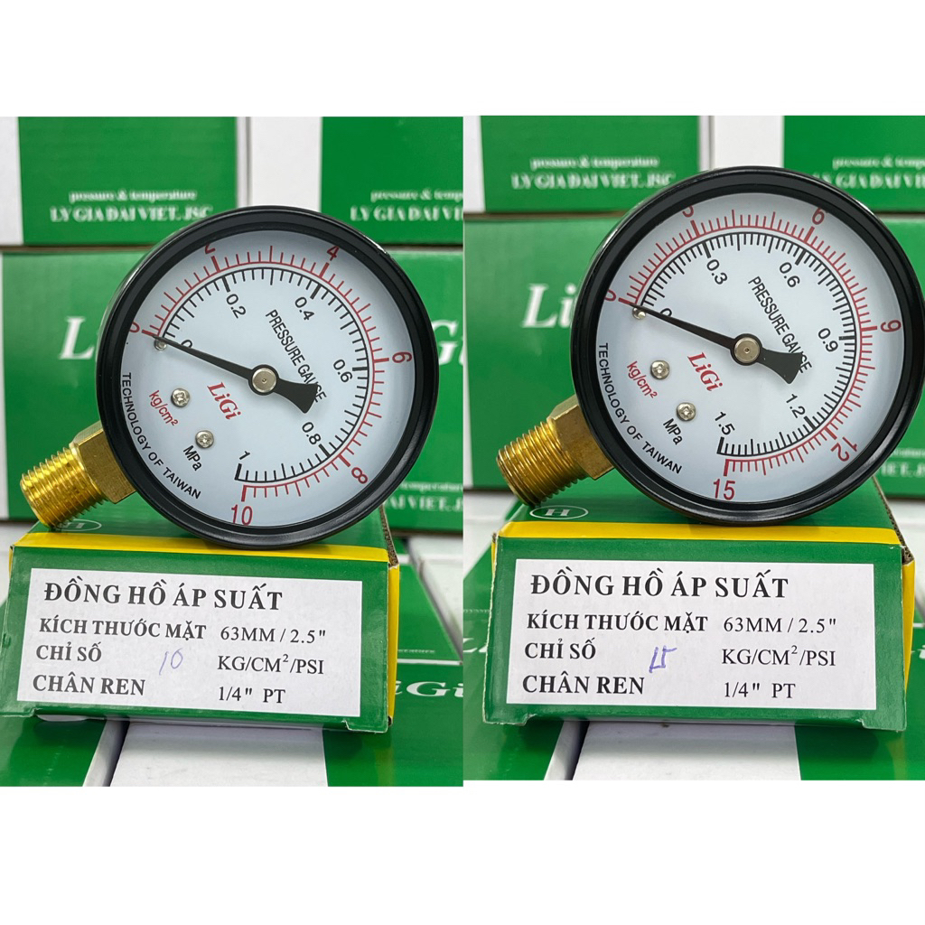 LIGI D63mm เครื่องวัดความดัน 0-10kg/1MPa และ 0-15kg/1.5MPa ด้ายภายนอก 1/4" (13mm)