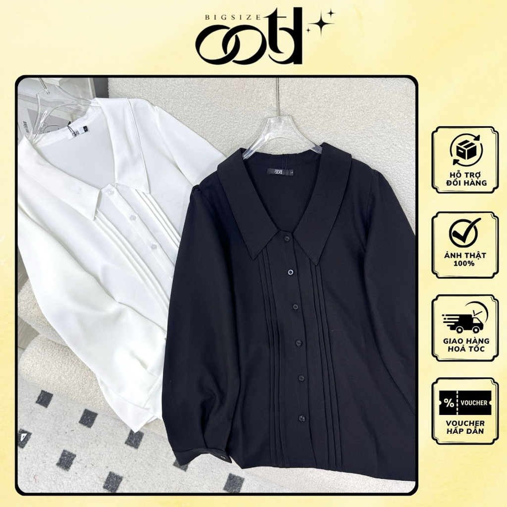 OOTD BIGSIZE - เสื้อเชิ้ตสํานักงานจีบขนาดใหญ่สําหรับผู้หญิงปกแหลมและแขนยาว