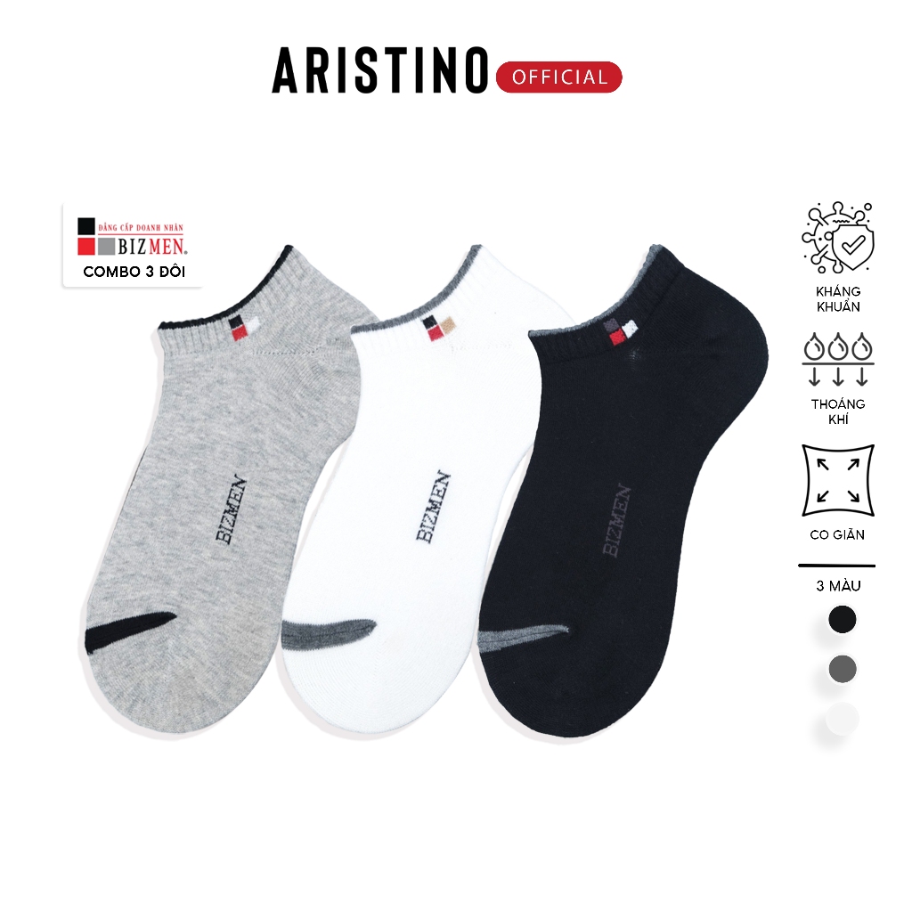 COMBO 3 คู่ถุงเท้าผู้ชาย ARISTINO Bizmen ปกสั้นนาโนคอตตอน Ag+ ระงับกลิ่นกายระบายอากาศ - CSP05.ซีบี3
