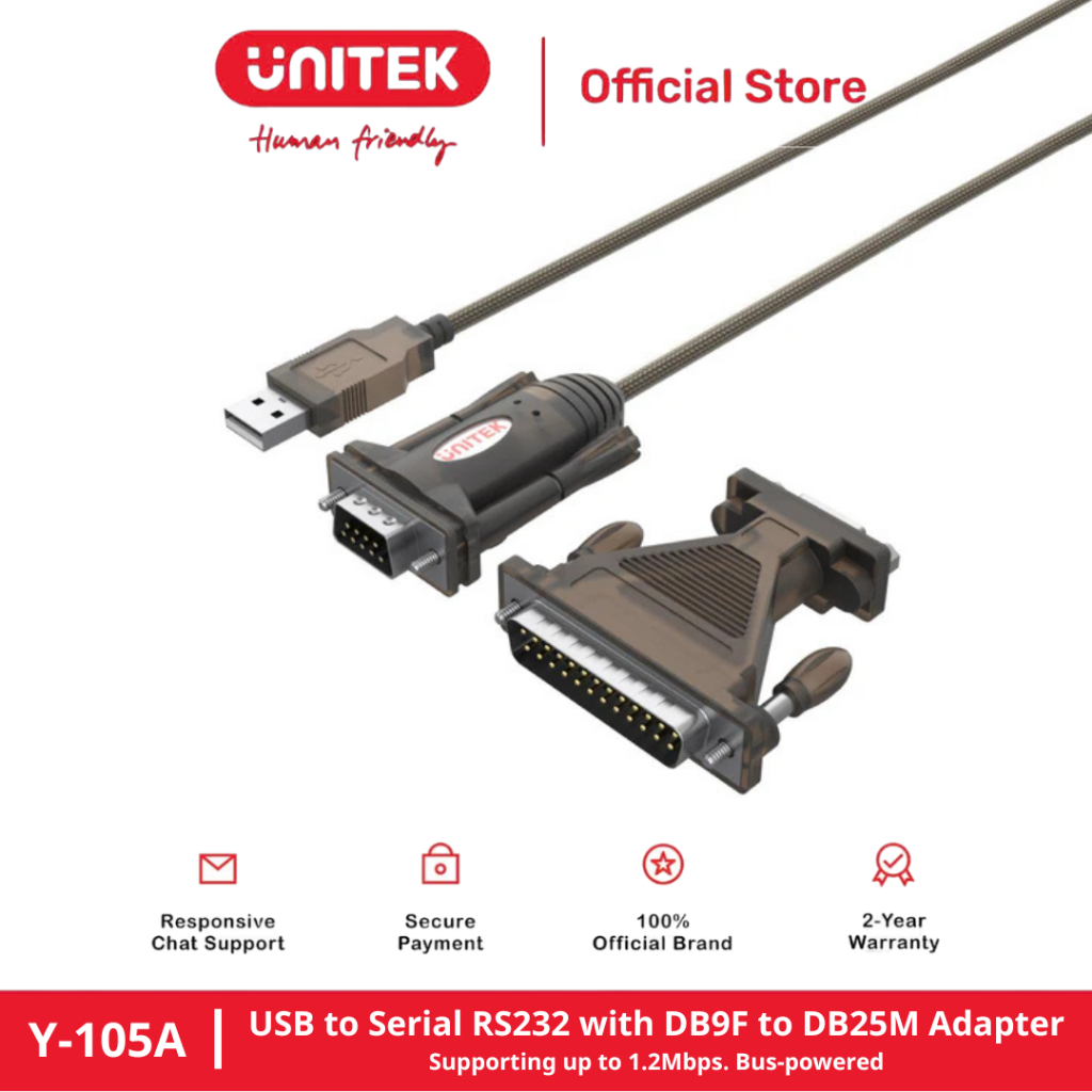 สายแปลง USB 2.0 ถึง RS232 / Com (M) + อะแดปเตอร์ Com (M) UNITEK 1.5m Y-105A
