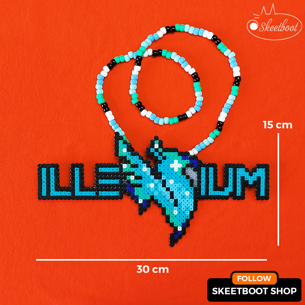 สร้อยคอ Illenium สีฟ้าพร้อมไฟ LED - สร้อยคอ perler ตัวอักษรอิเลนเนียมสีเขียว - เครื่องประดับเทศกาล e