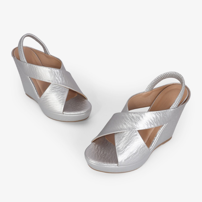 [HCM] Hanh Dung Wedge Sandal with Cross Straps HD02252AB (สีเงิน - ดํา - ครีม)
