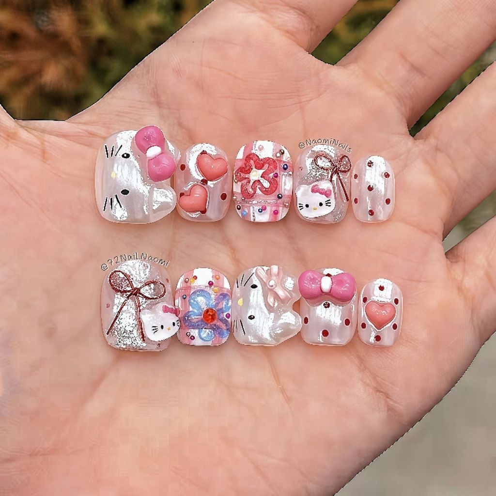 Nailbox kitty ดีไซน์ด้วยกระจกมุกเงา [V88]