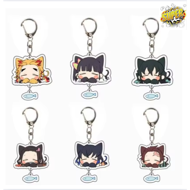 พวงกุญแจอนิเมะ พวงกุญแจ Tanjirou Kamado Nezuko Tomioka Giyuu Kimetsu ไม่มี Yaiba อะคริลิคแหวนกุญแจพั