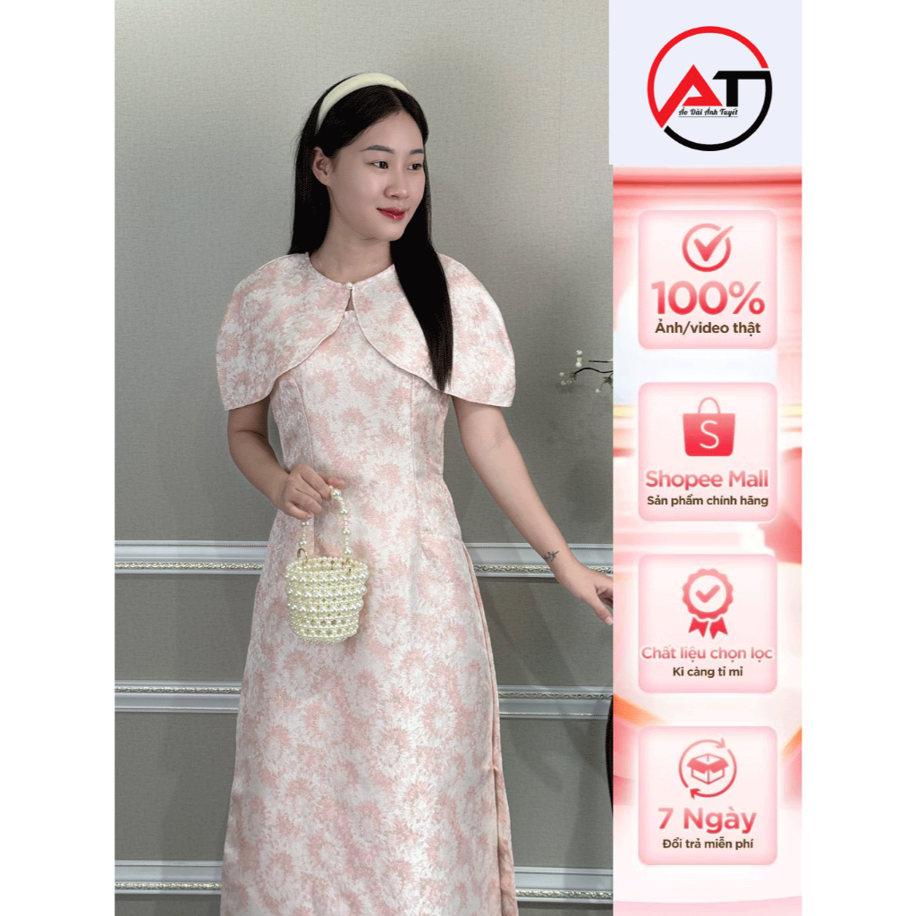 Brocade ao dai ผู้หญิงคุณภาพสูง ao dai พร้อมคอปกไหล่ ไซส์ S - 3XL