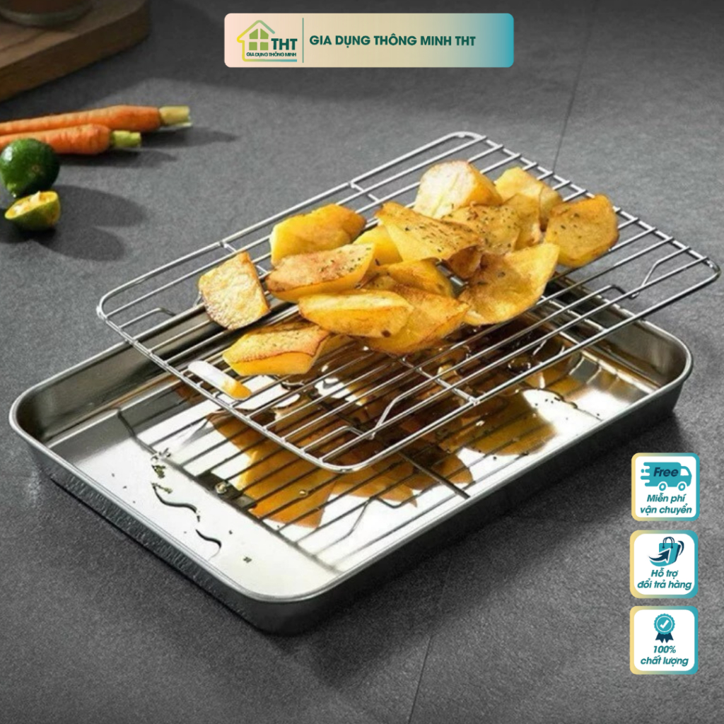 ถาดอบสแตนเลส 23.5 ซม. x 17.5 ซม. x 2.5 ซม. - พร้อมหม้อนึ่งสําหรับอบขนม - ถาดสแตนเลส 304 ทรงสี่เหลี่ย