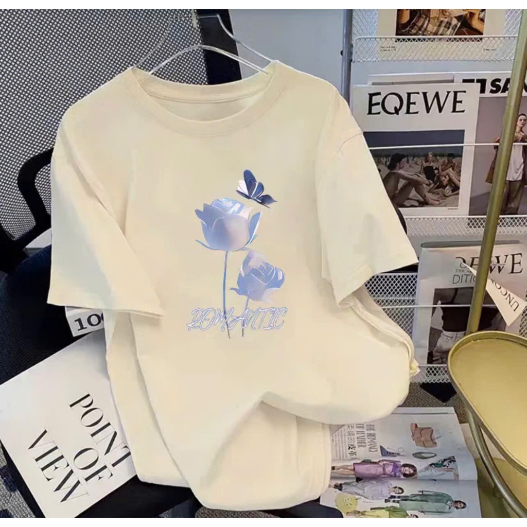 เสื้อยืด Unisex สําหรับผู้ชายและผู้หญิงพิมพ์ลาย WHITE ROSE ผ้าคอตตอน 100% - BOONE - BNE00113