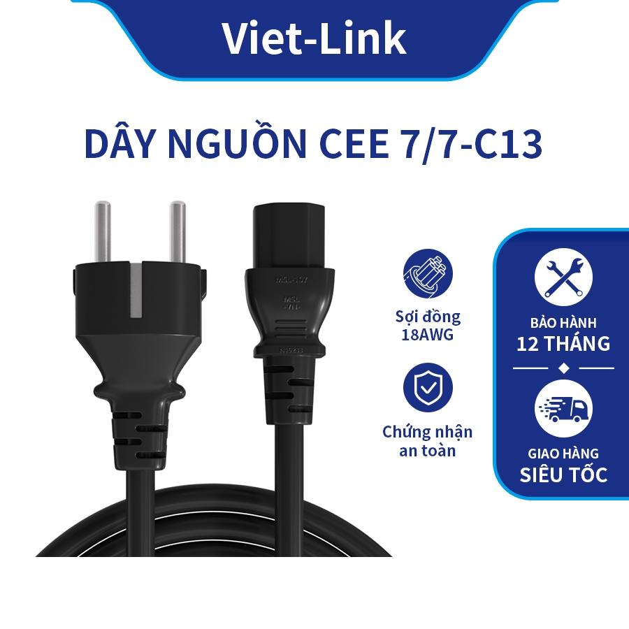 สายไฟคอมพิวเตอร์ CEE7/7-C13 VIET-LINK FP076 H05VVF 0.75mm2 3C OD6.7 สีดํา | ประกัน 12ที มาตรฐานยุโรป