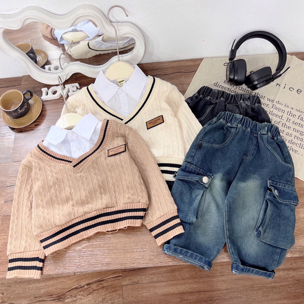 ชุดสูทคอปกเสื้อและกางเกง จีean สําหรับเด็กผู้ชาย 10-30กก