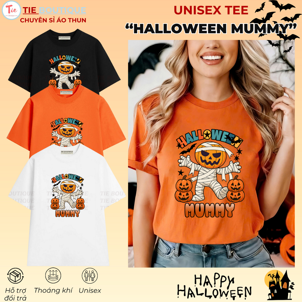 HALLOWEEN MUMMY T-Shirt เสื้อยืดพิมพ์ลายฟักทองน่ารัก