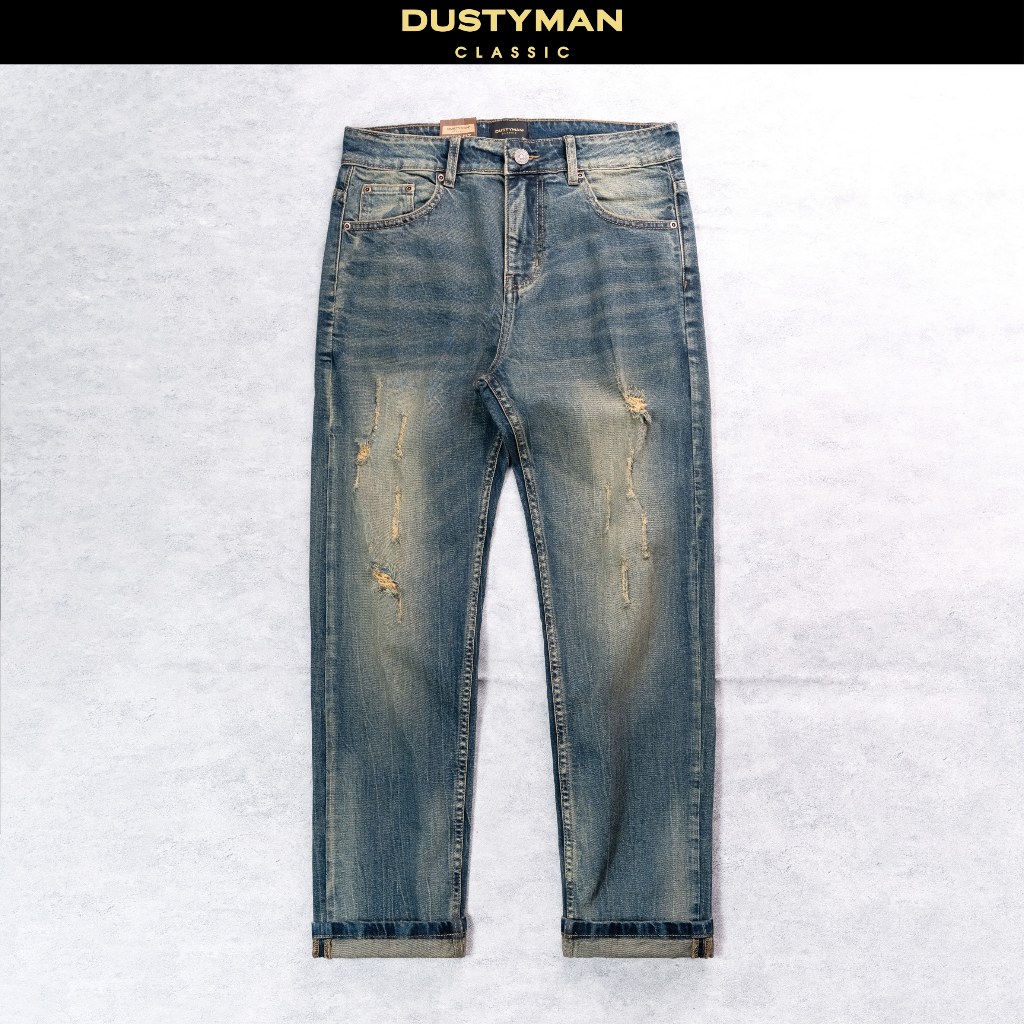กางเกงยีนส์ผู้ชาย Zaven Dustyman, Classic Ripped Wash Blue, ยืดเล็กน้อย, 611 Slim Fit