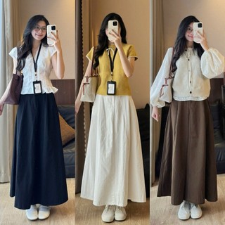 (ẢNH OLDSCHOOL) Chân váy kaki thô basic dáng dài xếp ly vintage CV5169