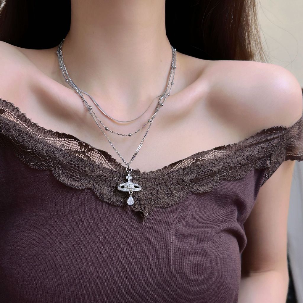 สร้อยคอดาวเคราะห์หลายชั้นสําหรับผู้หญิงพร้อมหิน 1437