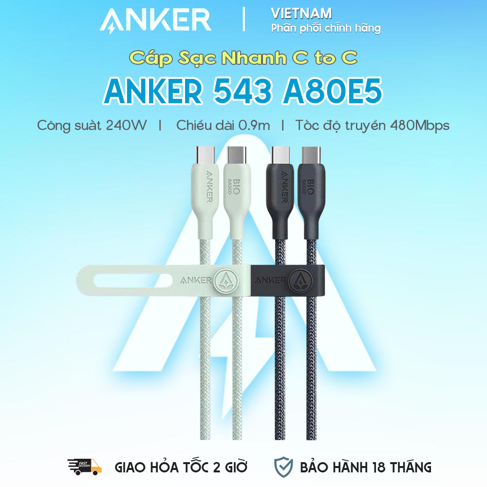 ANKER 543 A80E5 240W C to C สายชาร์จเร็ว (0.9m, 480Mbps, สายถักไนลอน)