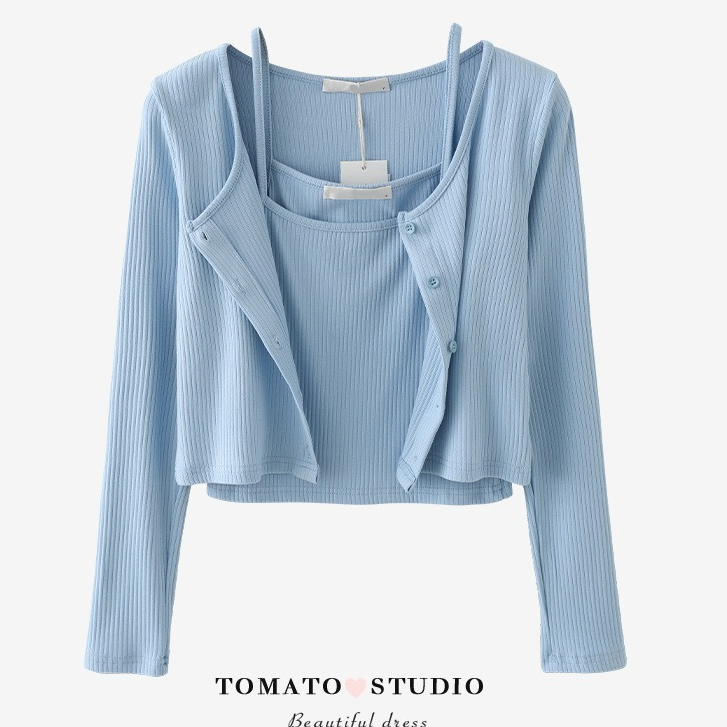 HCMC EXPRESS ชุดเสื้อคล้องคอและตัวนอกในรูปแบบจั๊มสั้นสีทึบขั้นพื้นฐาน SET39