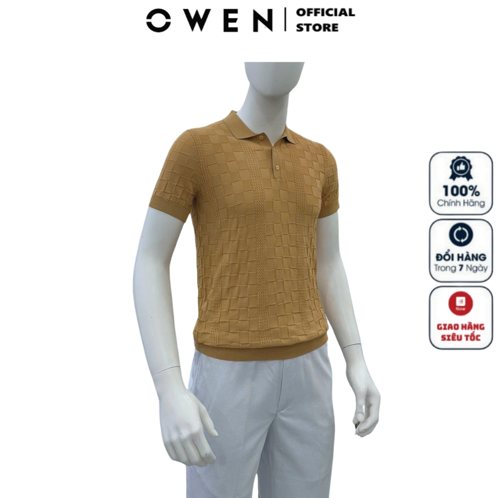 OWEN ALP เสื้อโปโลผู้ชายแขนสั้นคอปก251290เสื้อยืดสีน้ําตาลอ่อนผ้านุ่มไนลอนคุณภาพสูงแบบพอดีตัวหุ่นเรี
