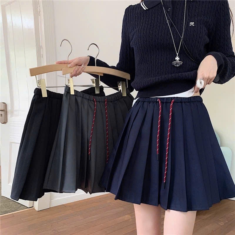 HQ [CV8812] TENNIS SKIRT WITH SLIM RISE WITH ROPE metwo.dearu - กระโปรงสั้นจับจีบ QC พื้นฐานมีซับใน 