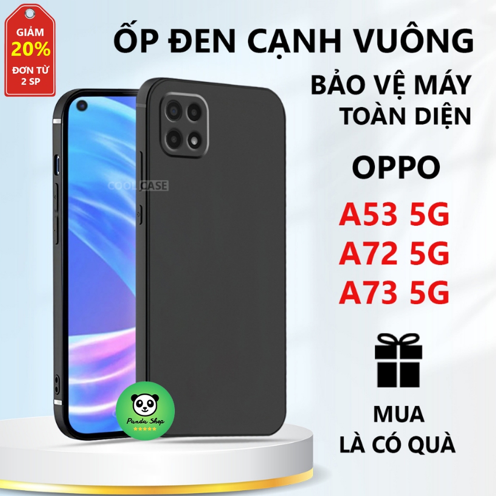 OPPO A72 5G / A73 5G / A53 5G เคส TPU สีดํา ขอบสี่เหลี่ยม การป้องกันอุปกรณ์ที่ครอบคลุม - Panda