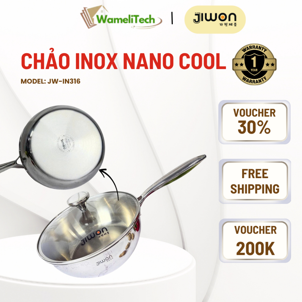 Jiwon JW-IN316 Premium Nano Cool 5 ชั้น 304 กระทะสแตนเลสสําหรับเตาทุกประเภท ปลอดภัย