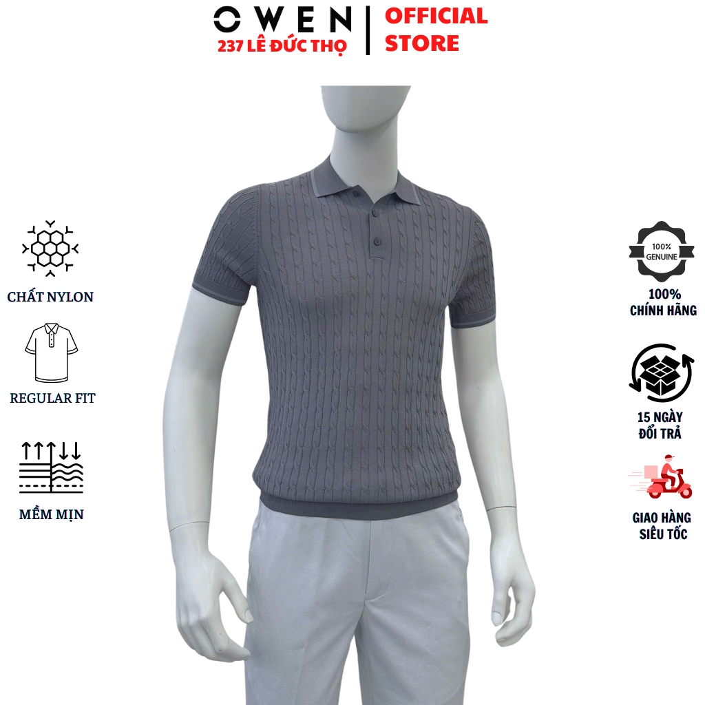 OWEN ALP เสื้อโปโลขนสัตว์คอเต่าผู้ชาย251306Nแขนสั้นสีเทาเข้มผ้านุ่มไนลอนคุณภาพสูงออกแบบหุ่นลดวัย