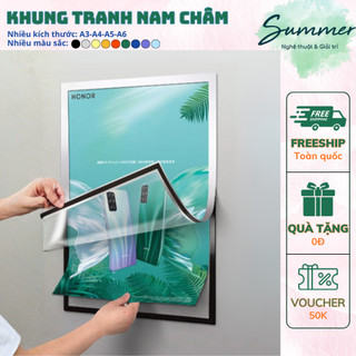 Khung Tranh Nam Châm, Khung Ảnh Từ Tính Trong Suốt Dán Tường A4 A5 A3 Không Cần Khoan – Họa Phẩm Summer