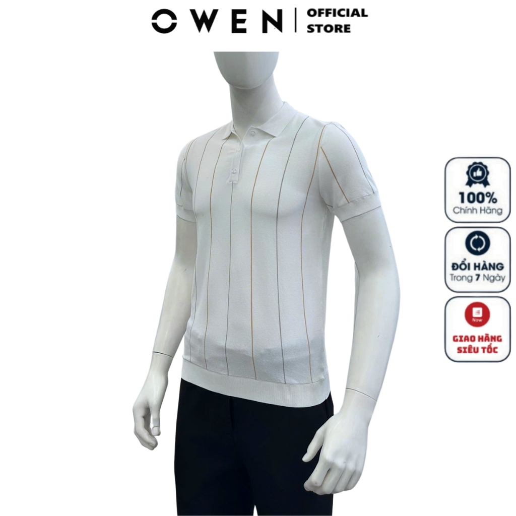 OWEN ALP เสื้อโปโลผู้ชายแขนสั้นคอปก251307เสื้อยืดลายทางสีขาวผ้าไนล่อนเนื้อนุ่มคุณภาพสูงแบบพอดีตัวหุ่