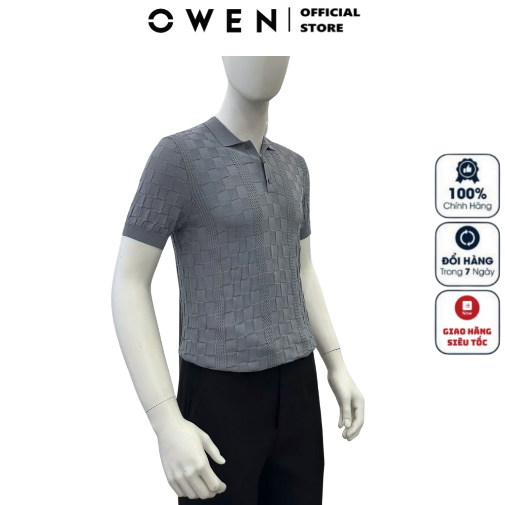 OWEN APL เสื้อโปโลผู้ชายแขนสั้นคอปก251308เสื้อยืดสีเทาเข้ม ผ้านิ่ม ไนลอนคุณภาพสูง แบบเข้ารูป หุ่นเชิ
