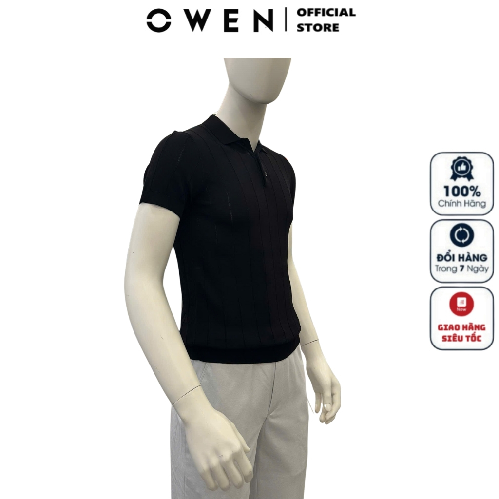 OWEN APL เสื้อโปโลผู้ชายแขนสั้นคอปก251309เสื้อยืดสีดําผ้าไนล่อนเนื้อนุ่มคุณภาพสูงแบบพอดีตัวหุ่น