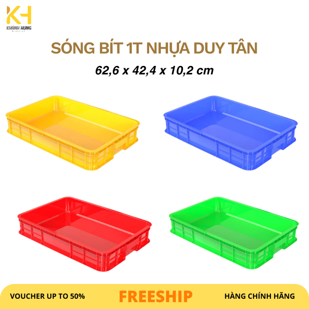 Duy Tan พลาสติก 1T ตะกร้าลูกฟูก 62,6 x 42,4 x 10.5 ซม. ตะกร้า, ตะกร้าพลาสติกสําหรับการจัดเก็บและขนส่