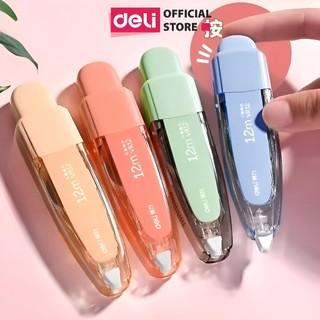 Bút Xóa Băng Bấm Deli 6m/12m/20m/30m/40m – Màu Pastel, Xóa Sạch, Khô Nhanh, Bám Dính Tốt