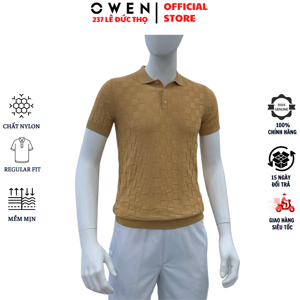 OWEN ALP เสื้อโปโลขนสัตว์คอเต่าผู้ชาย251290Nแขนสั้นสีน้ําตาลอ่อนผ้านุ่มไนลอนคุณภาพสูงออกแบบหุ่นลดวัย